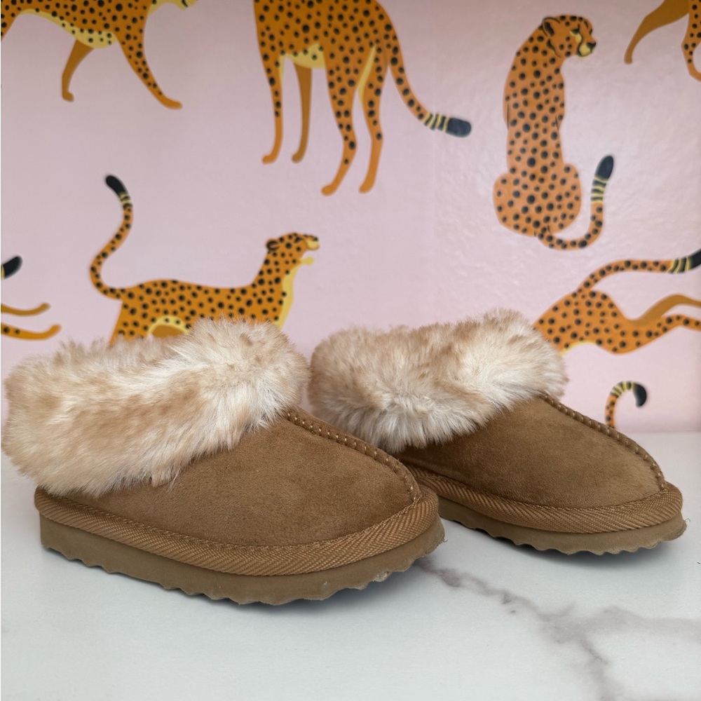 Fur Lined Suede Kids Slippers